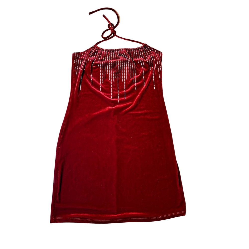 Vintage‎ Y2K Red Velvet Mini Dress Grunge Halter Neckline Size Large